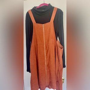 corduroy zipper front dress with black bodysuit